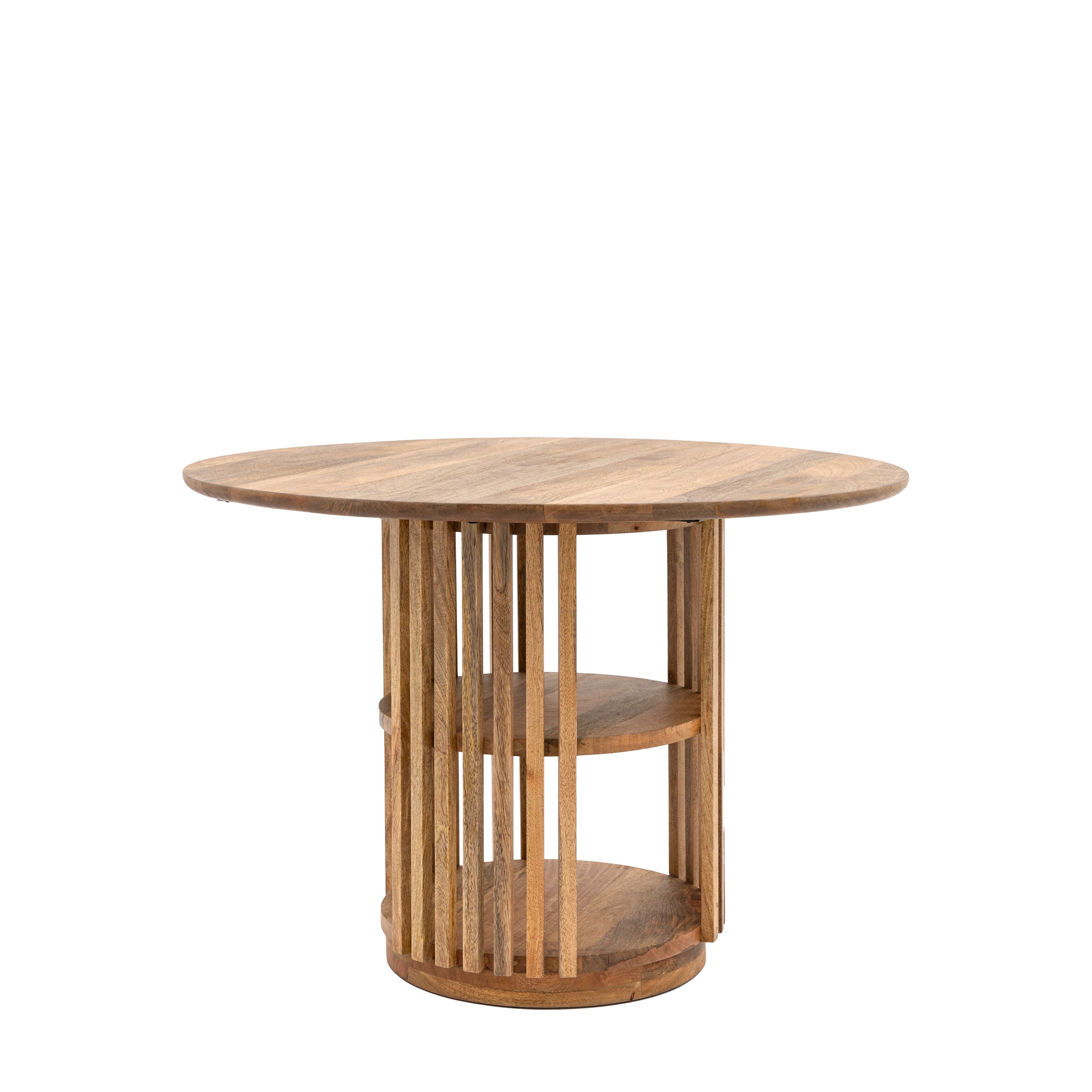 Alvin Slatted Natural Mango Wood Round Dining Table | 2 Seater